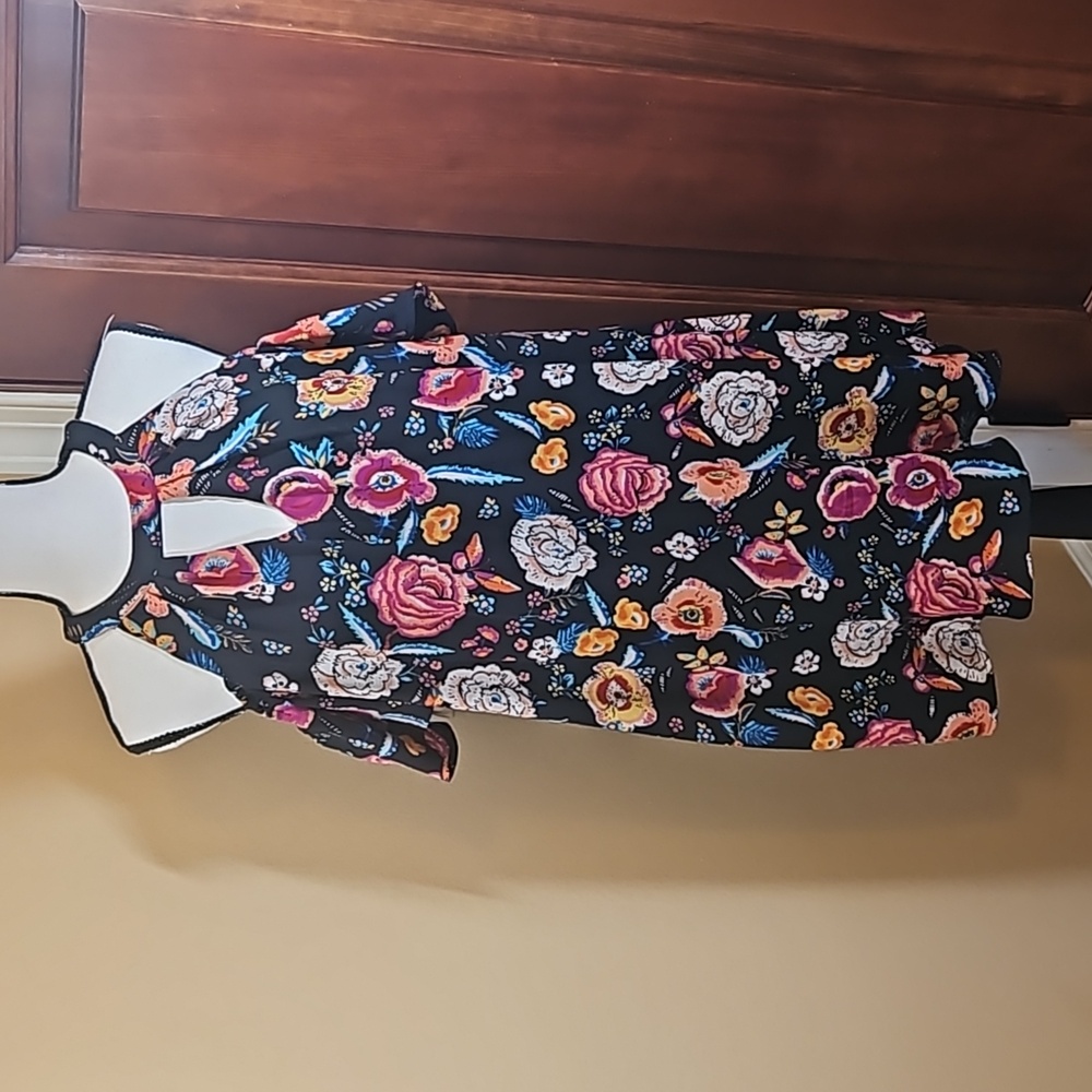 LILY ROSE DRESS S FLORAL ROSES OFF THE SHOULDER BLACK RED PINK BLUE WHITE